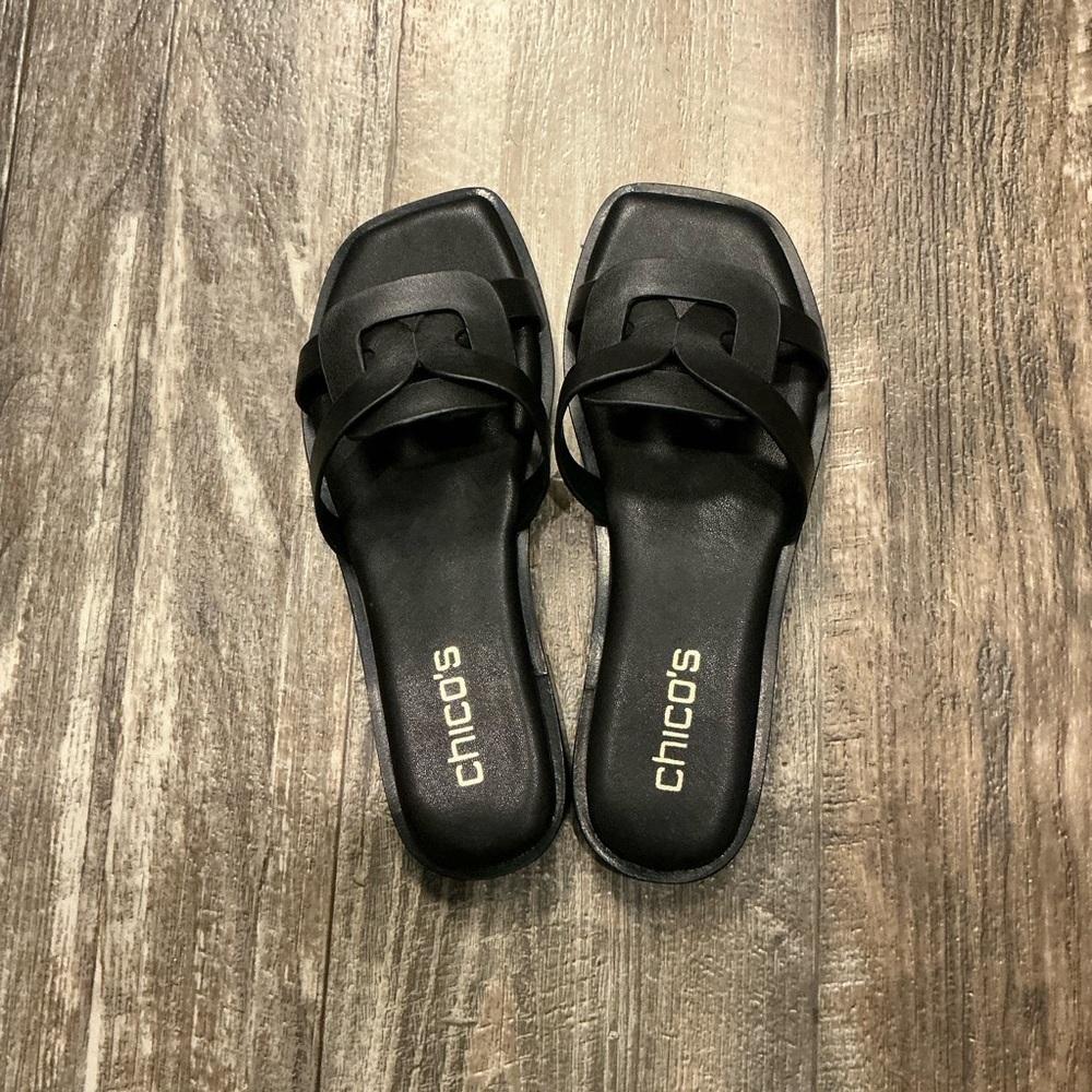 Chico's Black Interlocking Strap Slide Sandals Size 6 - Picture 7 of 16